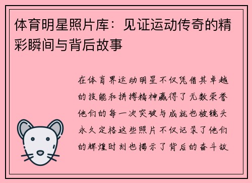 体育明星照片库：见证运动传奇的精彩瞬间与背后故事